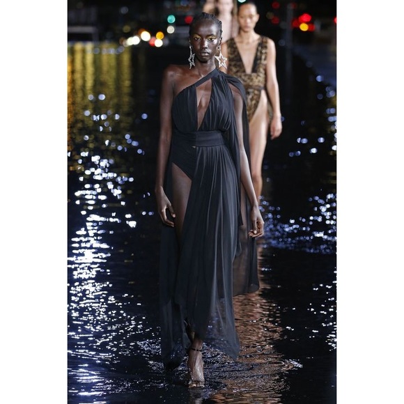 Saint Laurent Cutout Dress Black Chiffon Overlay - Picture 7 of 9